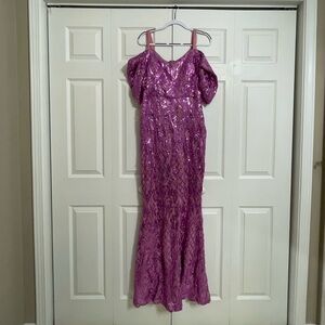 NWOT | Fuchsia Sequined Patterned Off-Shoulder Evening Gown